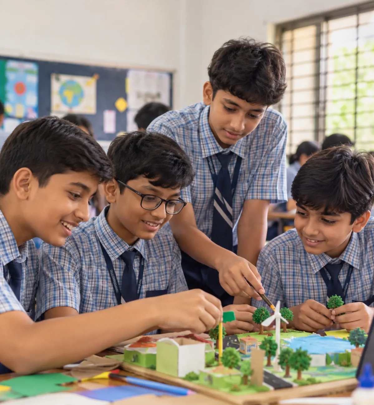 Students building a science model