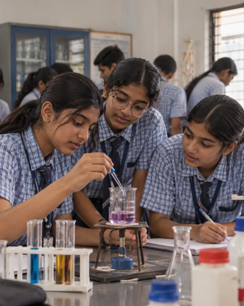 Students doing a chemistry practical