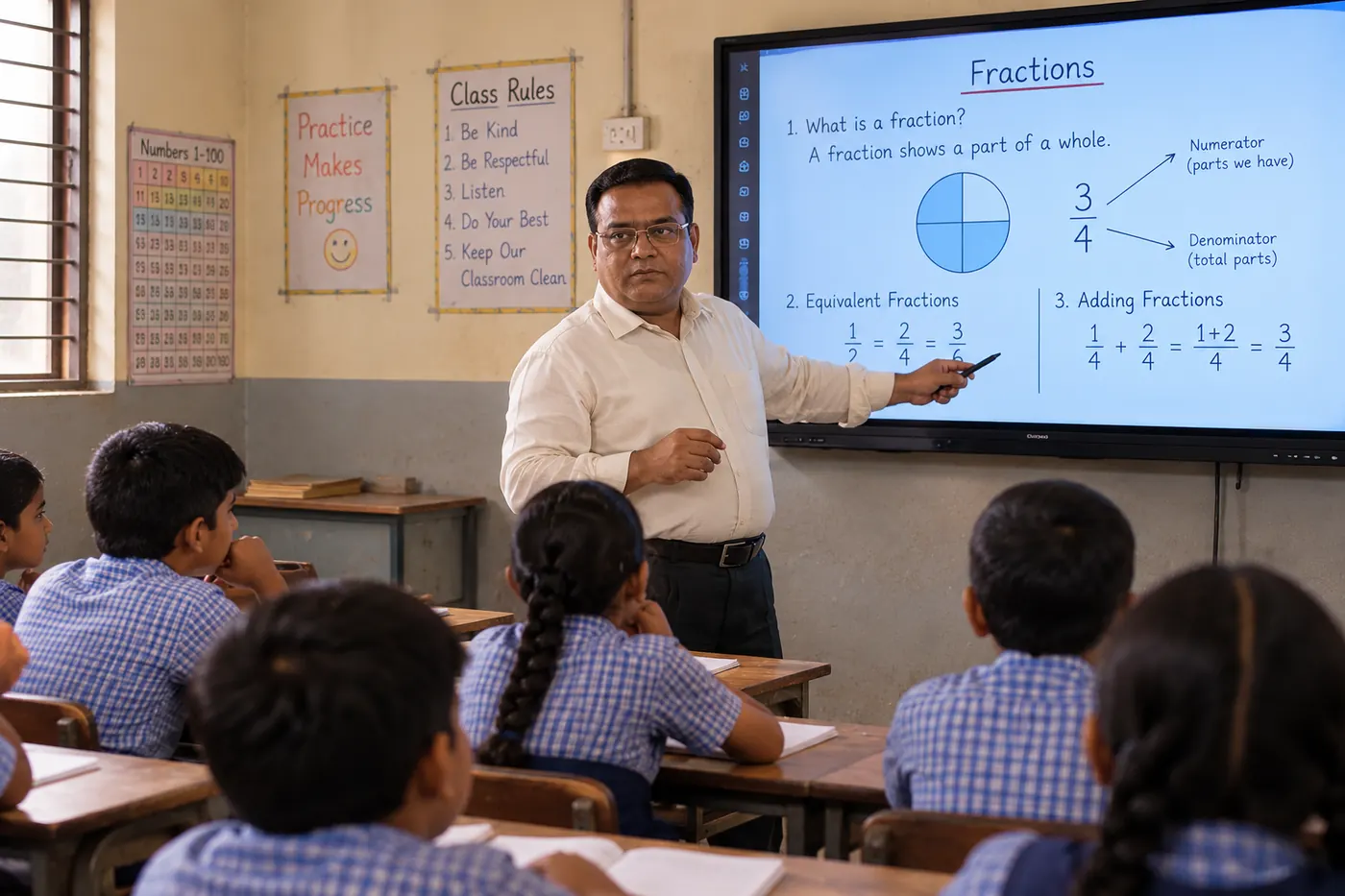 Teacher using a smart board in a classroom