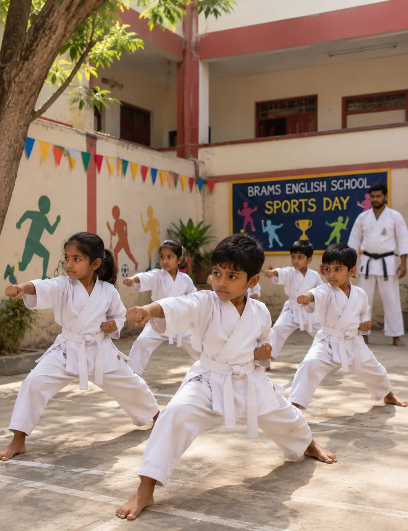 Students practising karate on sports day